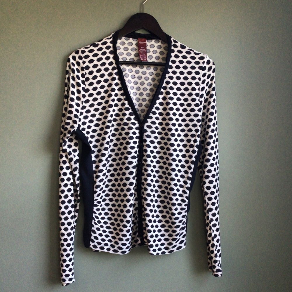 Ladies lightweight button down cardigan in blue/off white silk trim Sz S/6